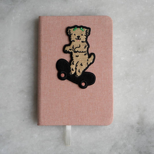 Linen Notebook - Pick Your Patch: Pastel Red / Shut Up Everyone Woven Patch