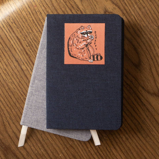 Linen Notebook - Pick Your Patch: Navy / Get Me Outta Here Woven Patch