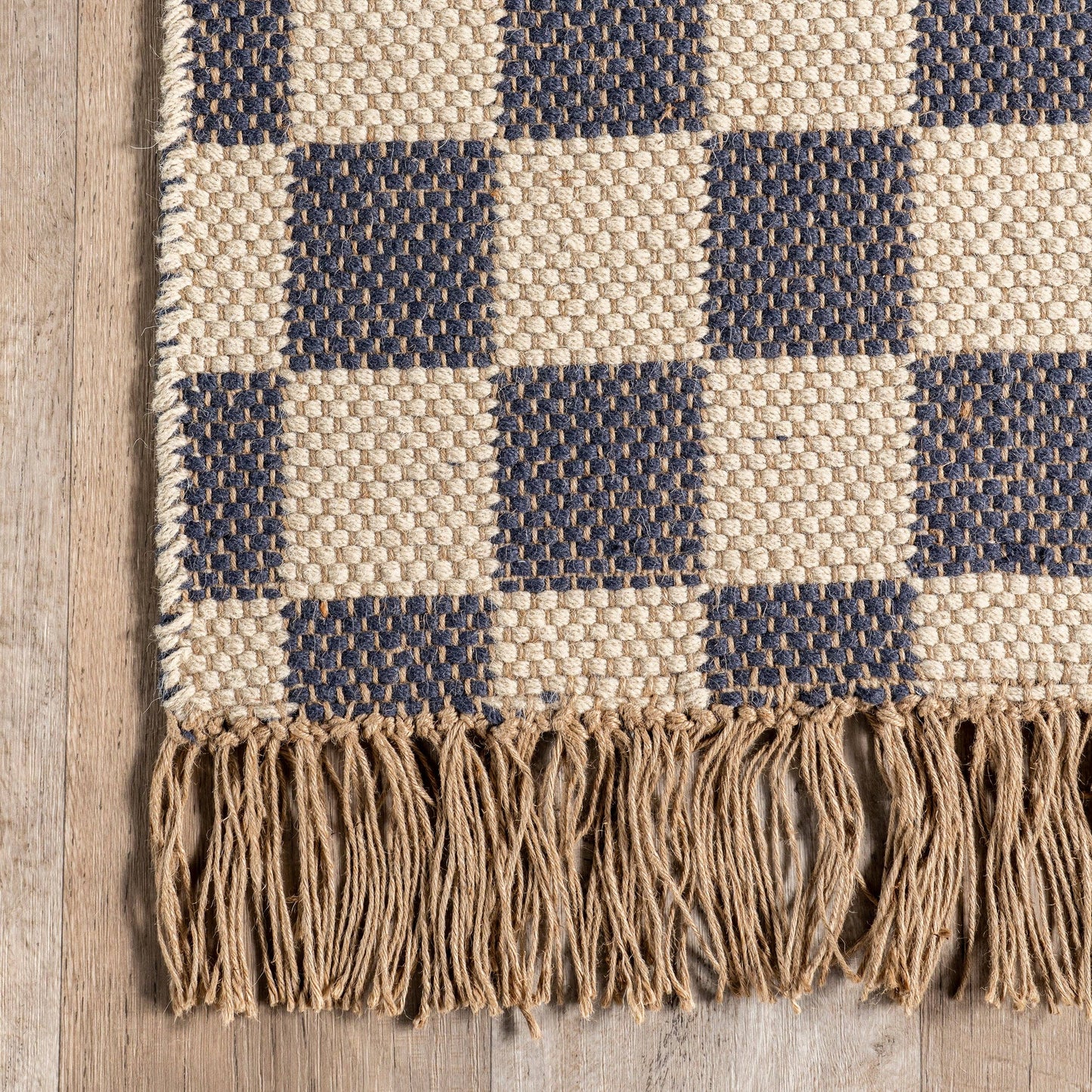 Connie Checkered Wool/Jute Tasseled Area Rug: Gray / Runner / 2' x 8'