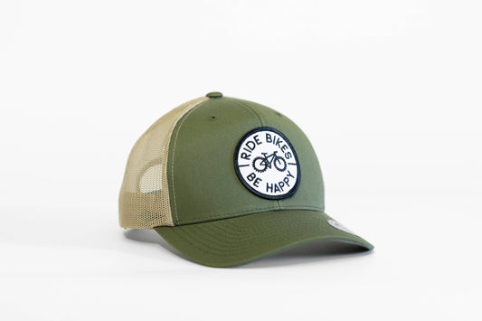 Ride Bikes Be Happy Hat | Cycling, MTB Trucker Hats | Great: Moss/Khaki