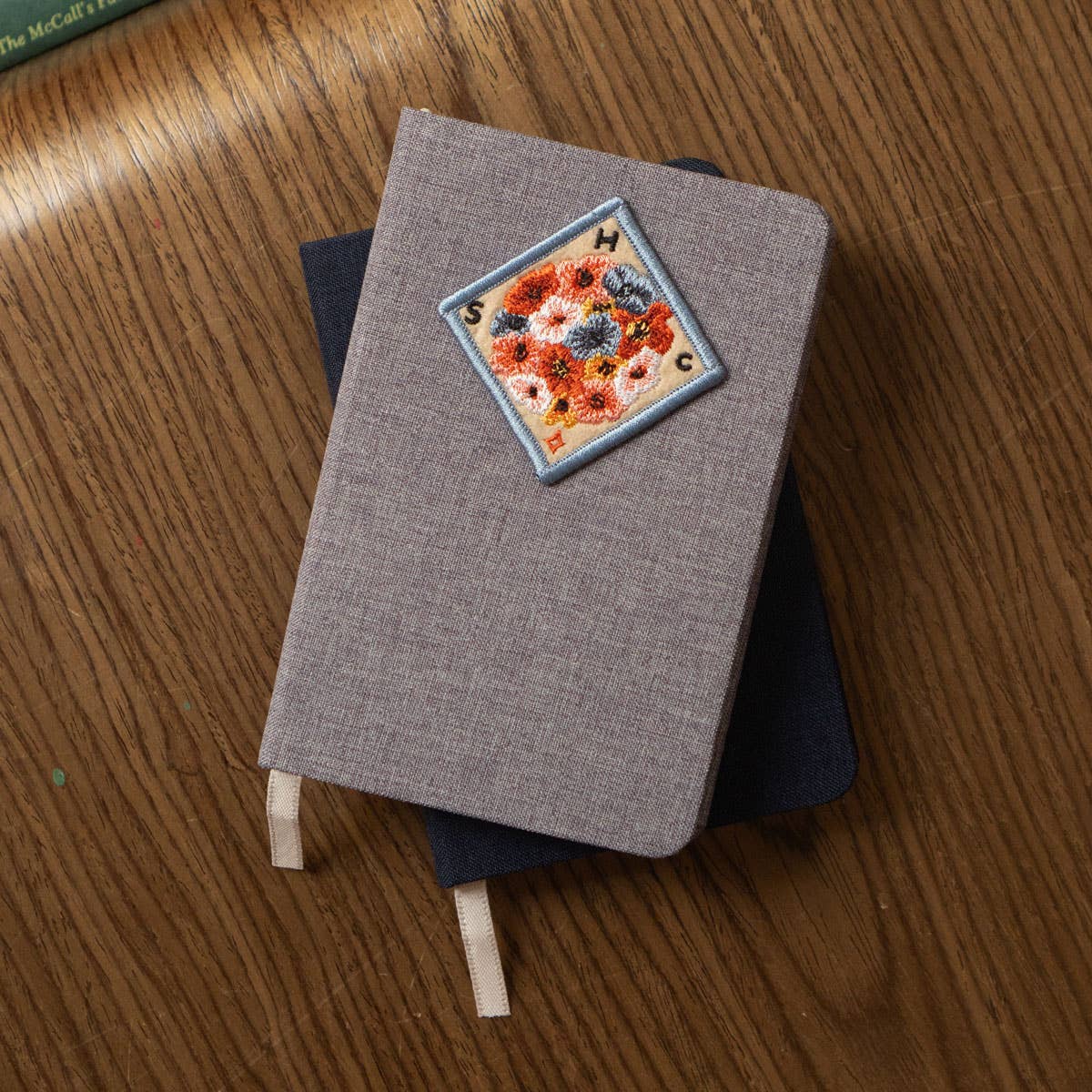 Linen Notebook - Pick Your Patch: Navy / Get Me Outta Here Woven Patch