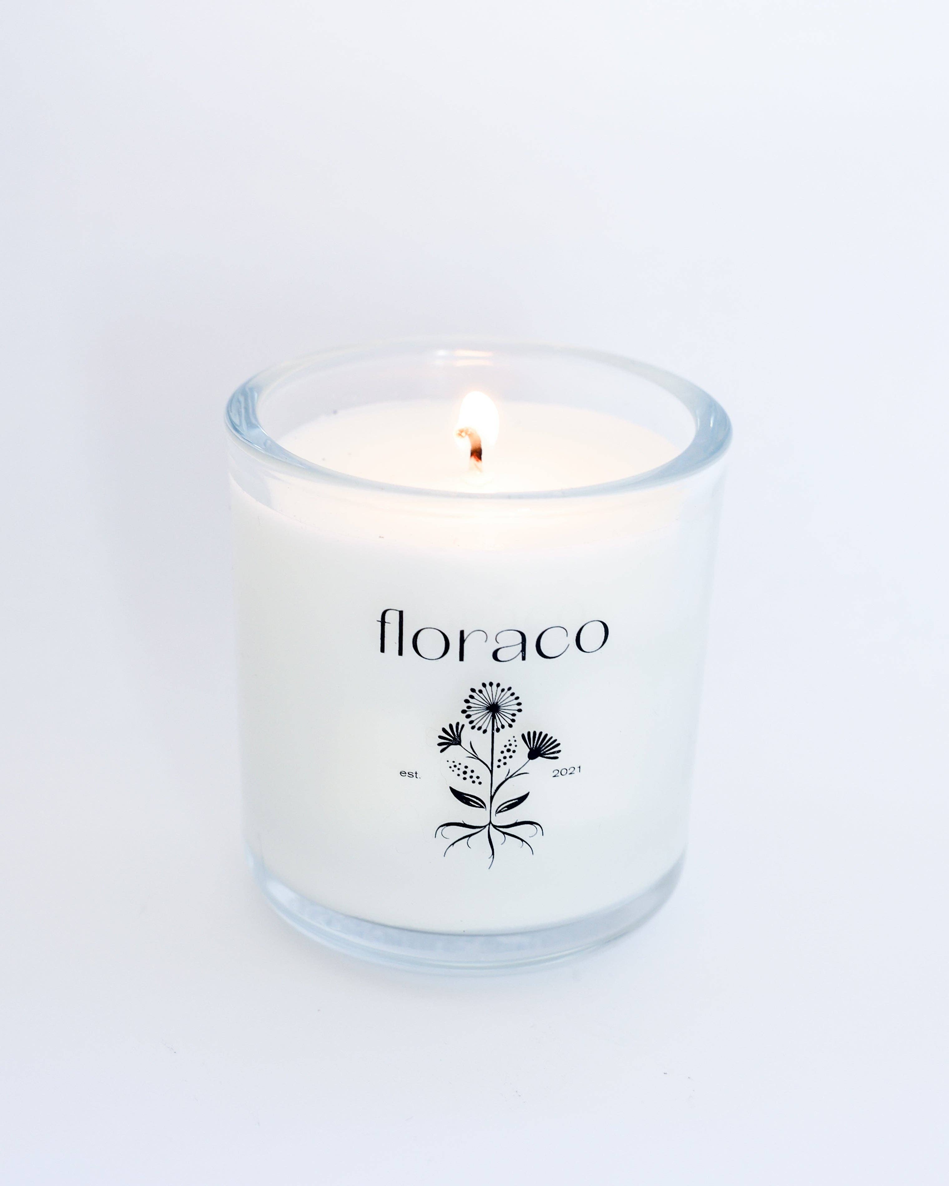 Floraco Glass Candle: Cedarwood, Sandalwood, Iris and Cardamom