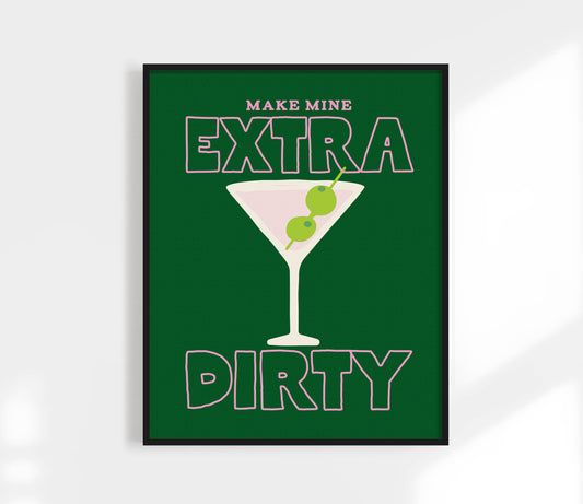 Extra Dirty Martini Cocktail Print | Retro Kitchen Art Print: Green / 8.5 x 11