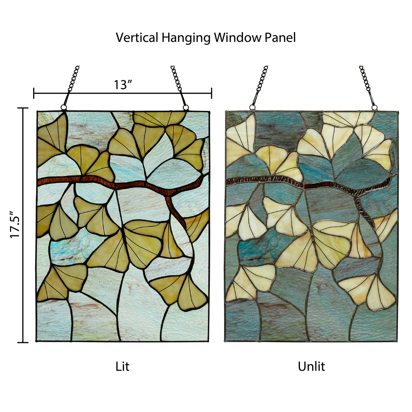 17.5"H Robert Yellow Gingko Leaf Stained Glass Window Panel