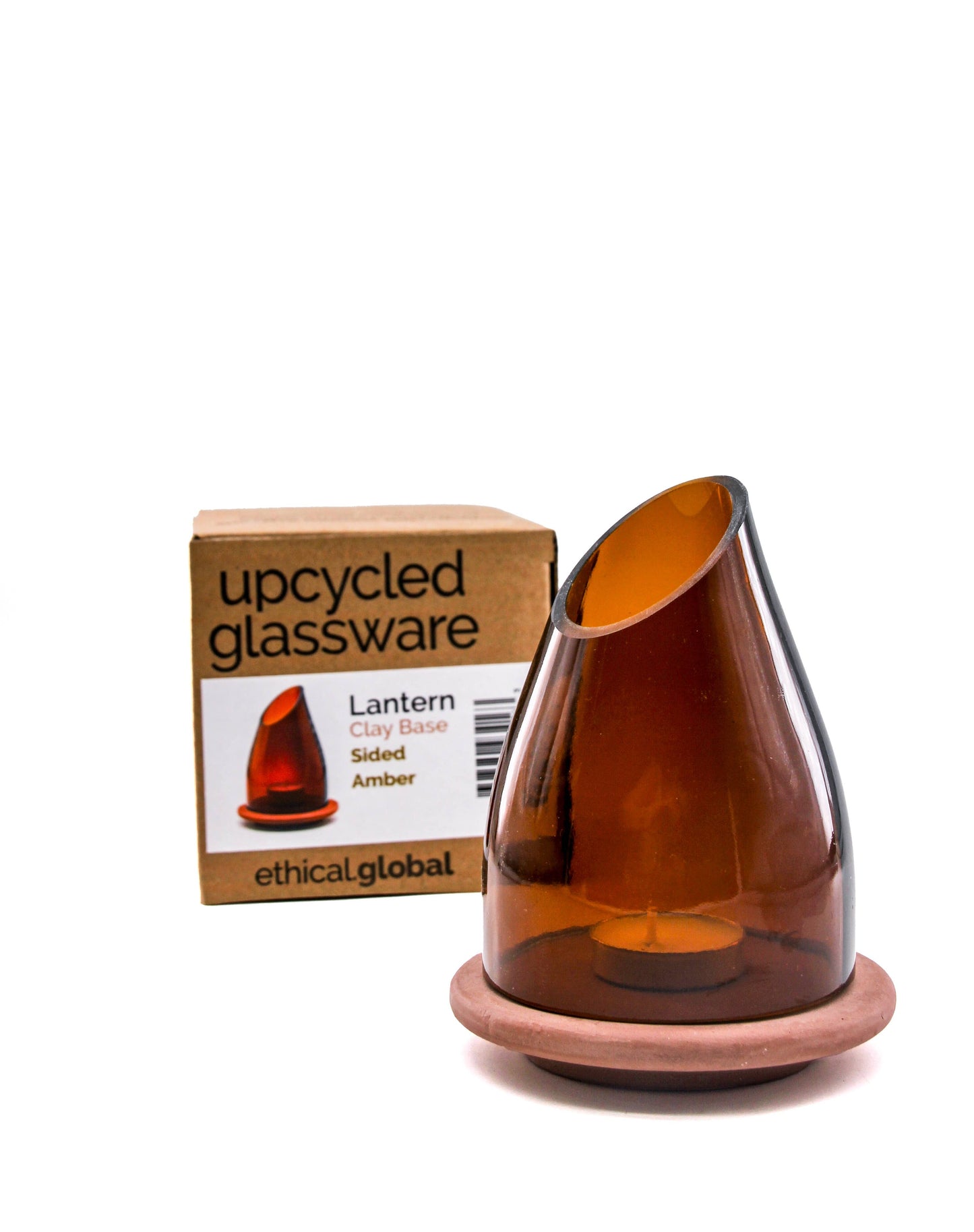 Lantern/Votive Sided Plain Upcycled Hand-Crafted: Amber