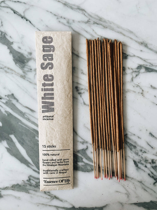Handcrafted 100% Natural Artisanal incense, White Sage: 15 sticks