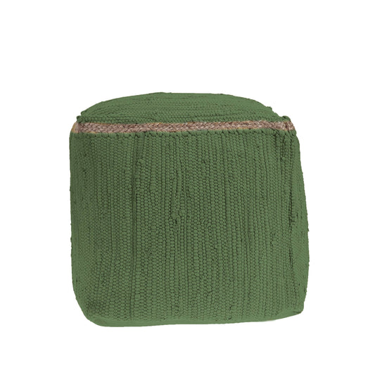 Hand-Loomed Organic Cotton Pouf with Jute Braid: Grasshopper