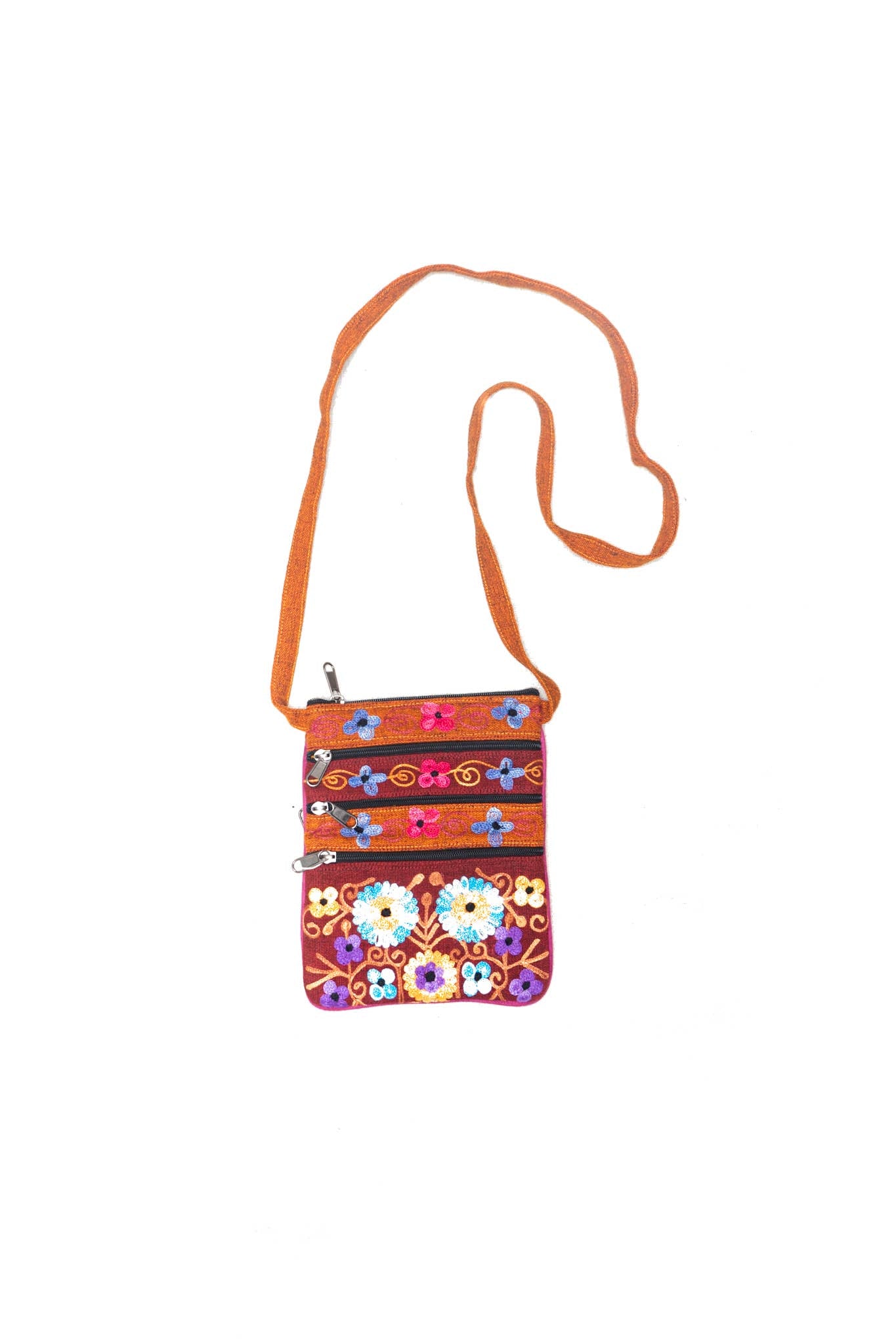 5 Zipper Cross Body Embroidery Cotton Bag: Dark Blue