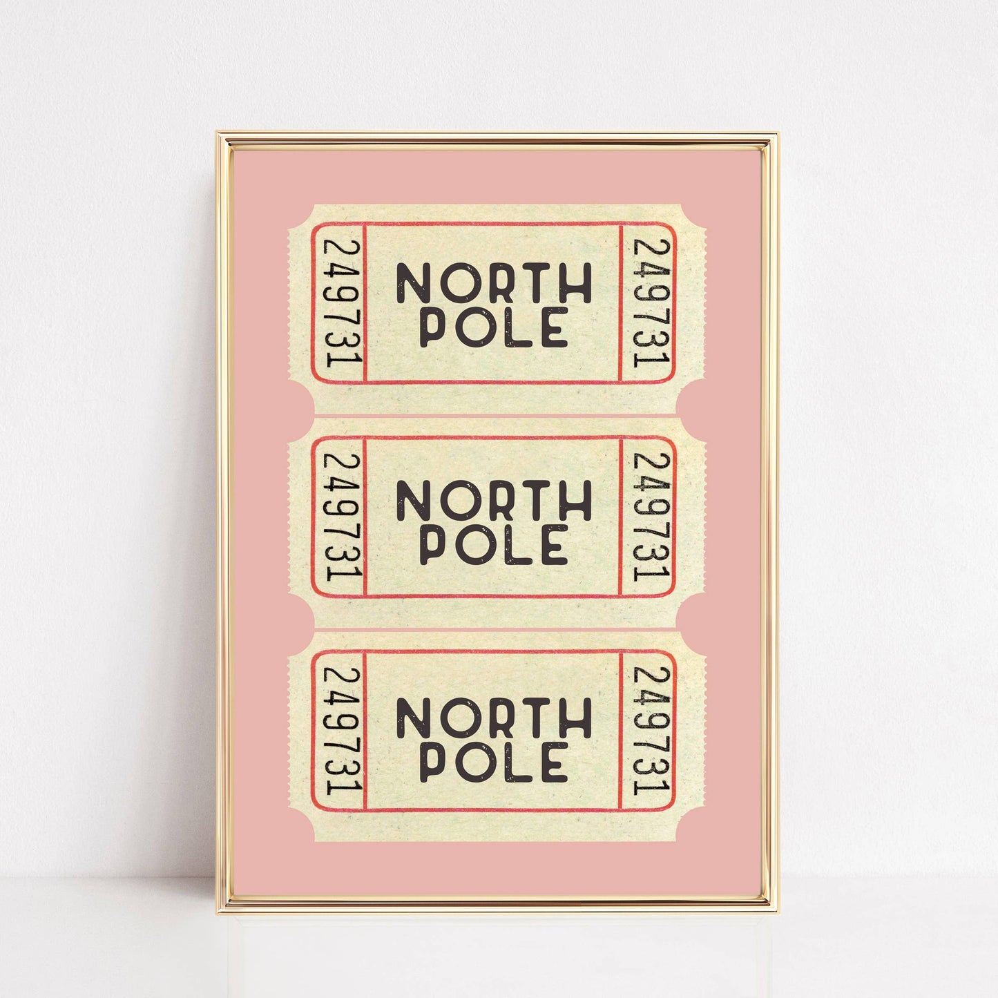 Christmas Wall Art Print | North Pole Ticket Pink: 11x14
