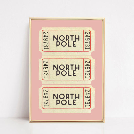 Christmas Wall Art Print | North Pole Ticket Pink: 11x14