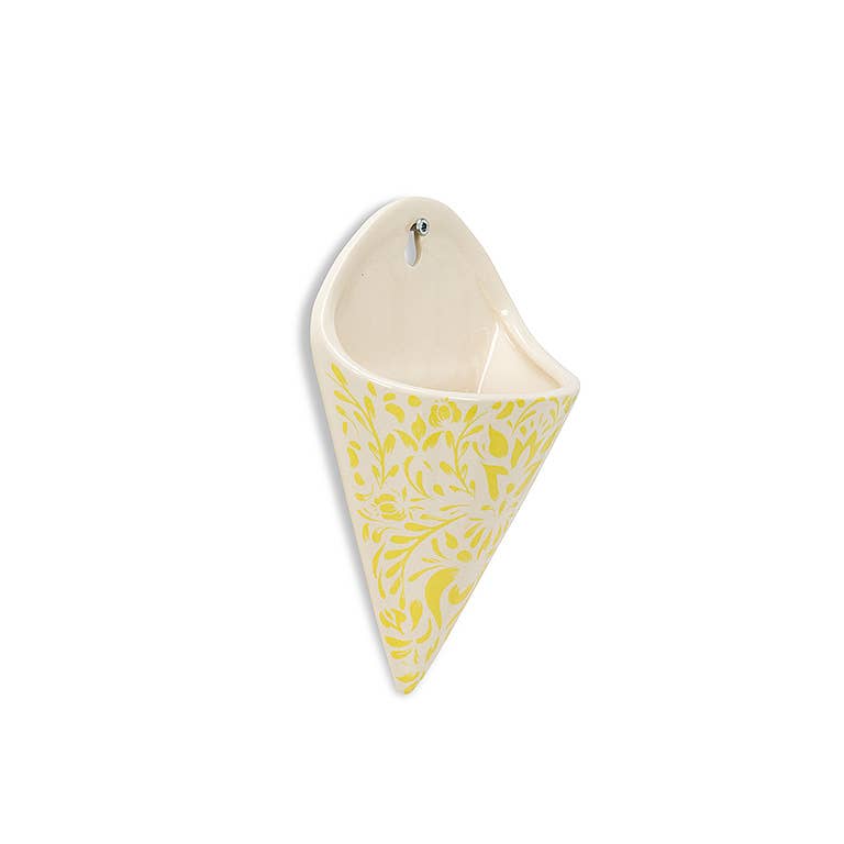 Yellow Cone Wall Vase-7"H