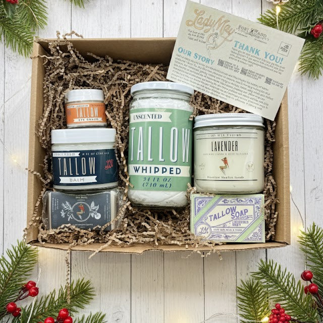 Deluxe Tallow Skincare Gift Set - 6-Piece Grass-Fed Bundle with Candle & Soaps
