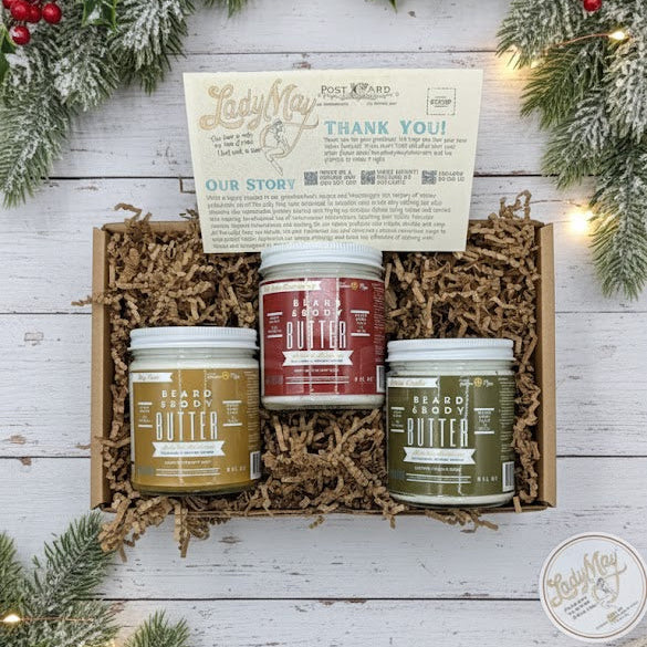 Tallow Man Beard Butter 9oz Trio – Men's Grooming Gift Set | Bay Rum, Tobacco Vanilla, Barbershop