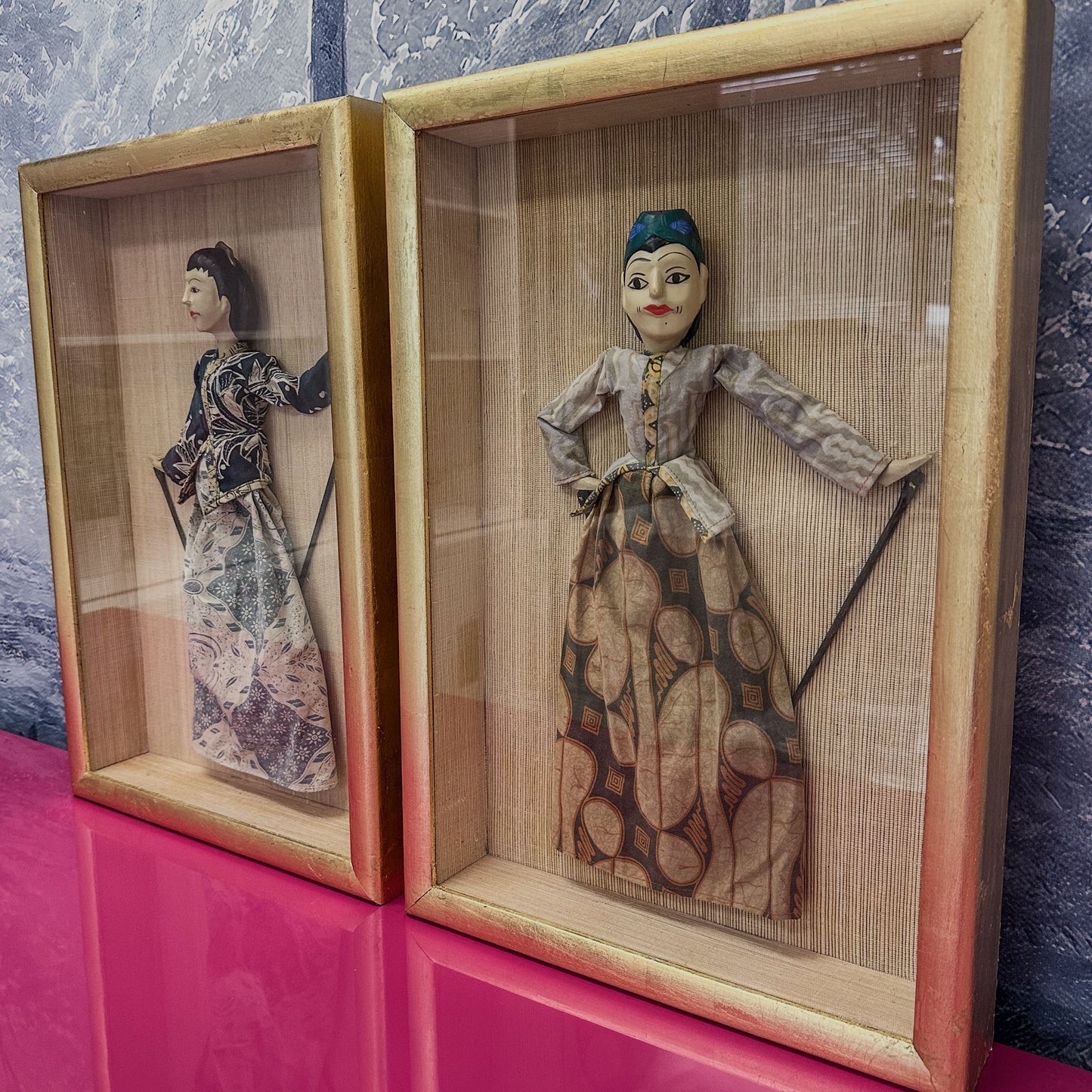 Vintage Framed Stick Puppet Set